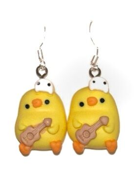 Cute Yellow Chick Bird Guitar Dangle Earrings